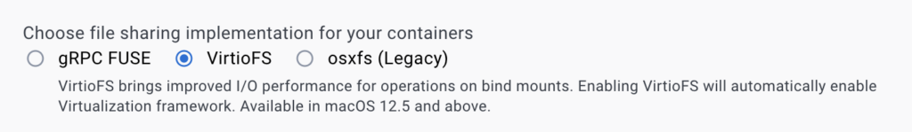 File sharing settings to change that fix Docker slowness.