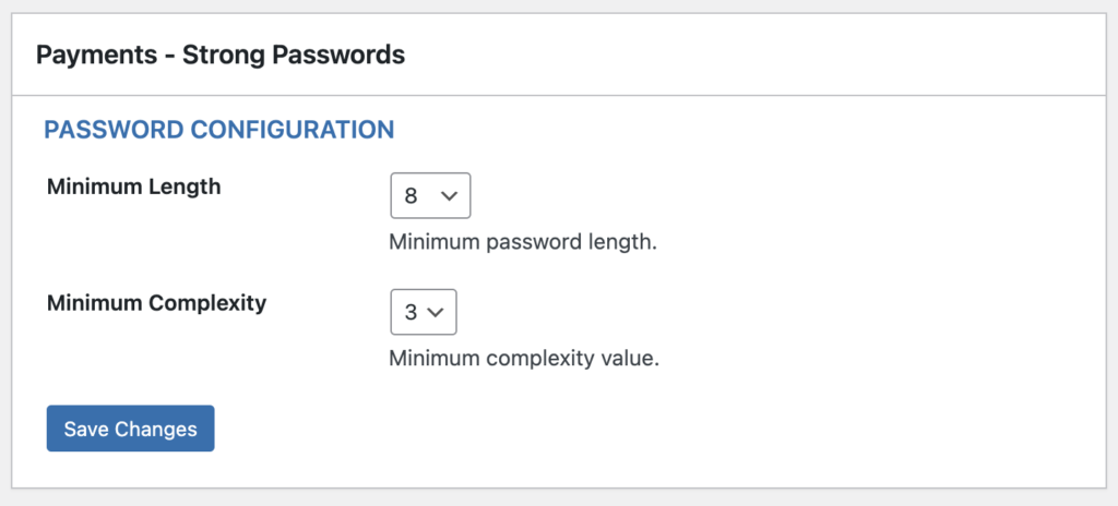 Strong Password Settings Page 1